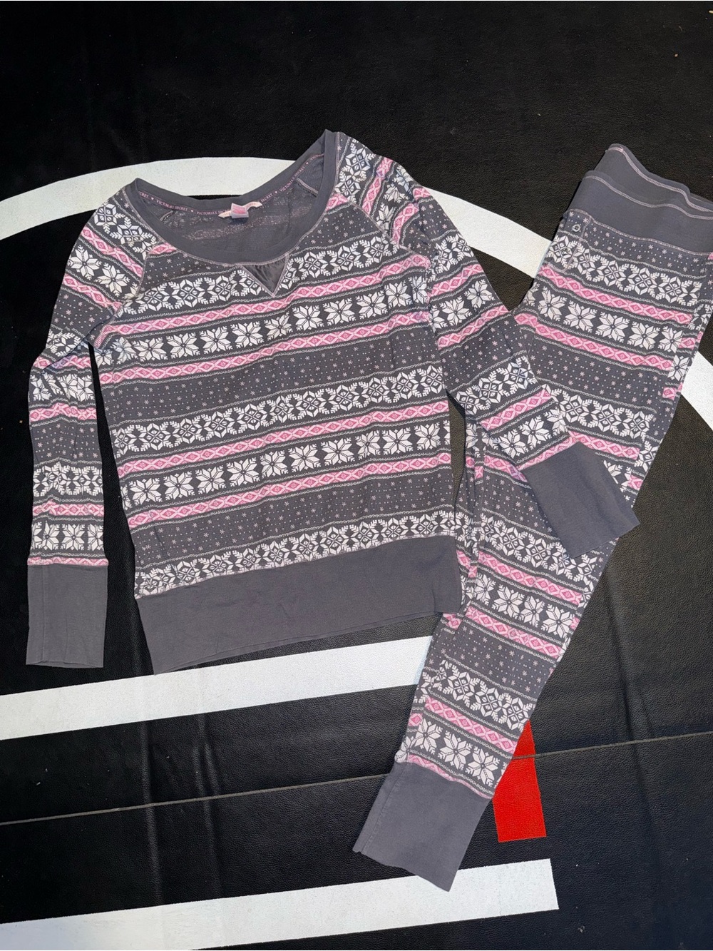 Victoria's Secret Gray, Pink & White Fair Isle Pajama Set